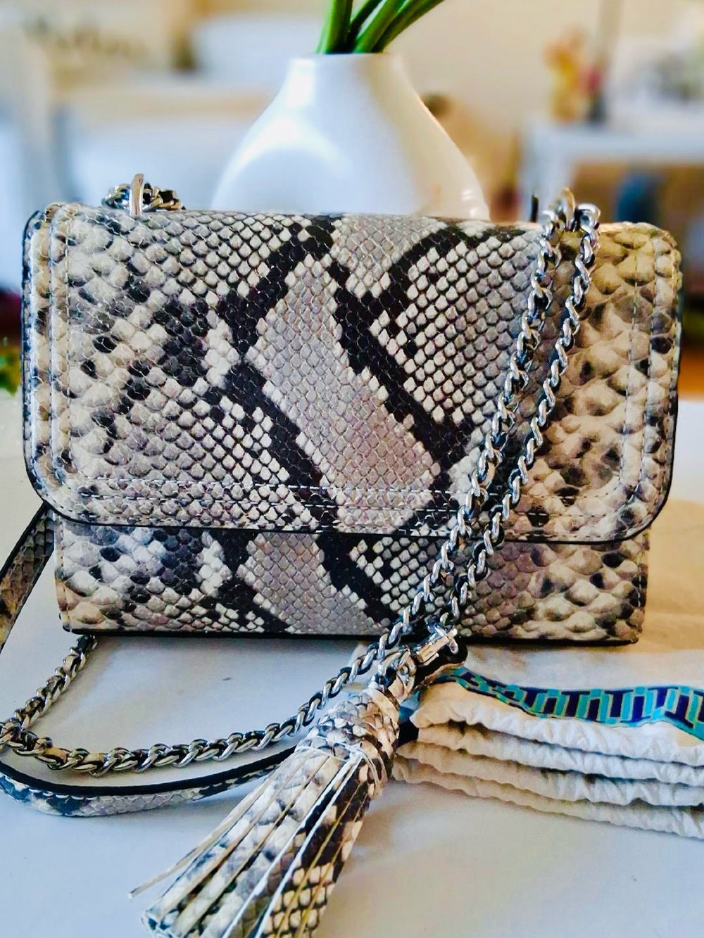 TORY BURCH FLEMING SNAKE PYTHON CONVERTIBLE SHOULDER/CROSSODY BAG